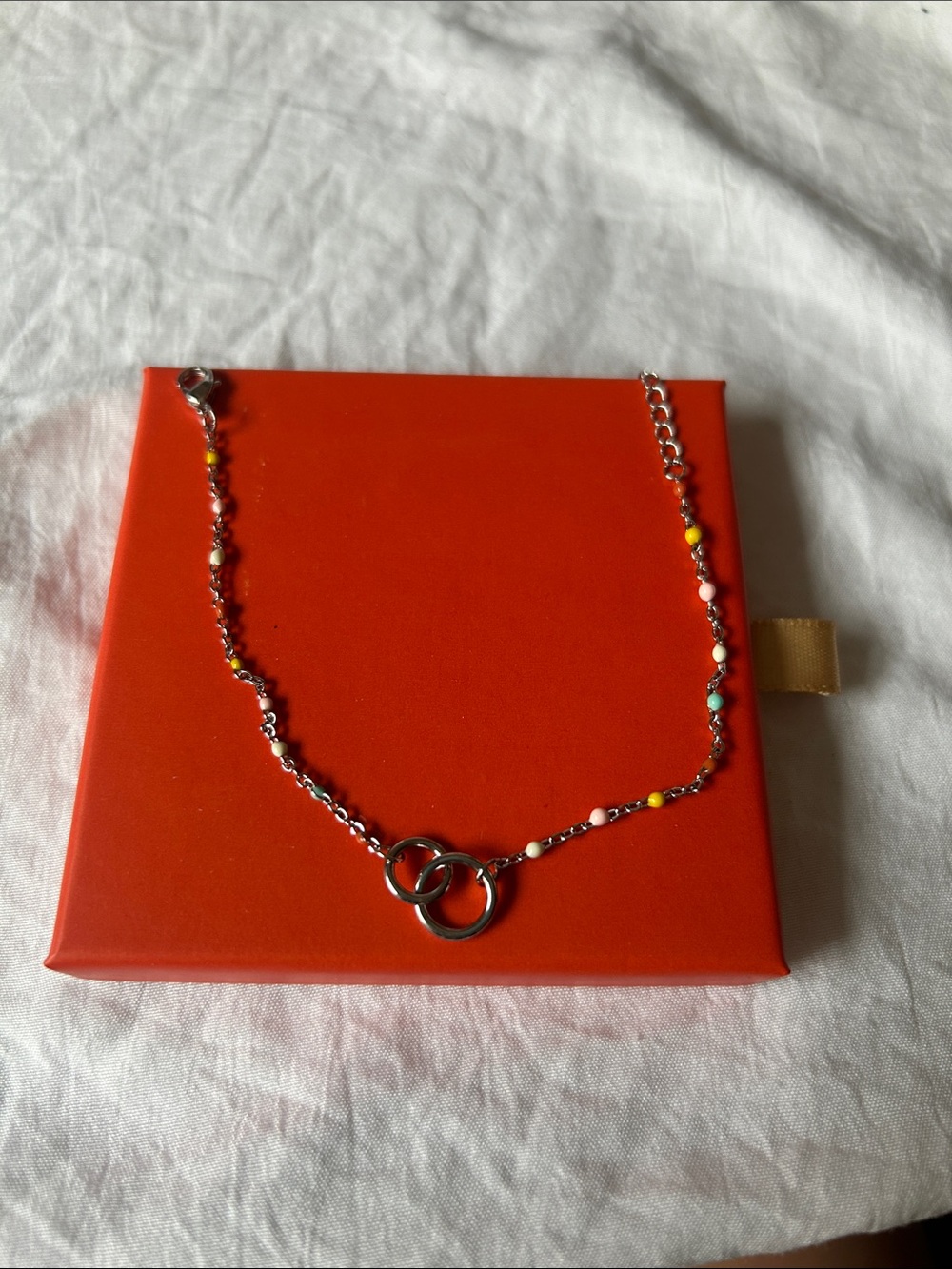 Interlocking Ring Silver Bracelet with Multicolor Accents